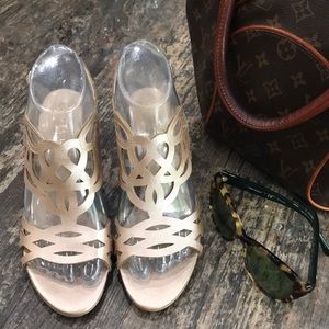 Studio Isola Metallic Champagne Wedge Sandals